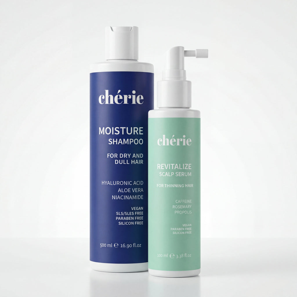Chérie Hair Growth Bundle balancing shampoo and scalp serum set